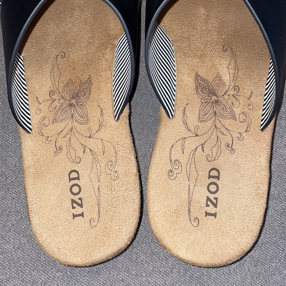 NWOT. IZOD Women’s Black Leather & Suede sandals. Size 7M - Picture 3 of 6